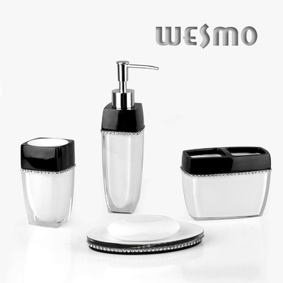 Transparent Outside White and Black Color Polyresin Bathroom Set
