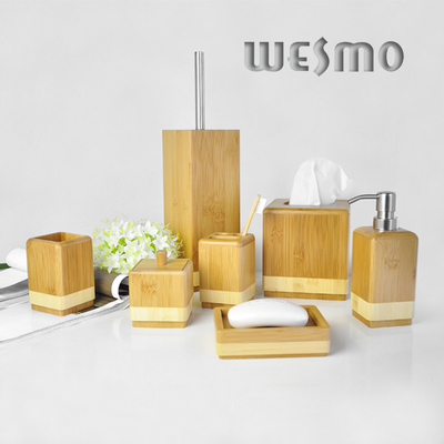 7 Piece Smooth Square Shaped Water Bamboo Bathroom Sets and Accessories
